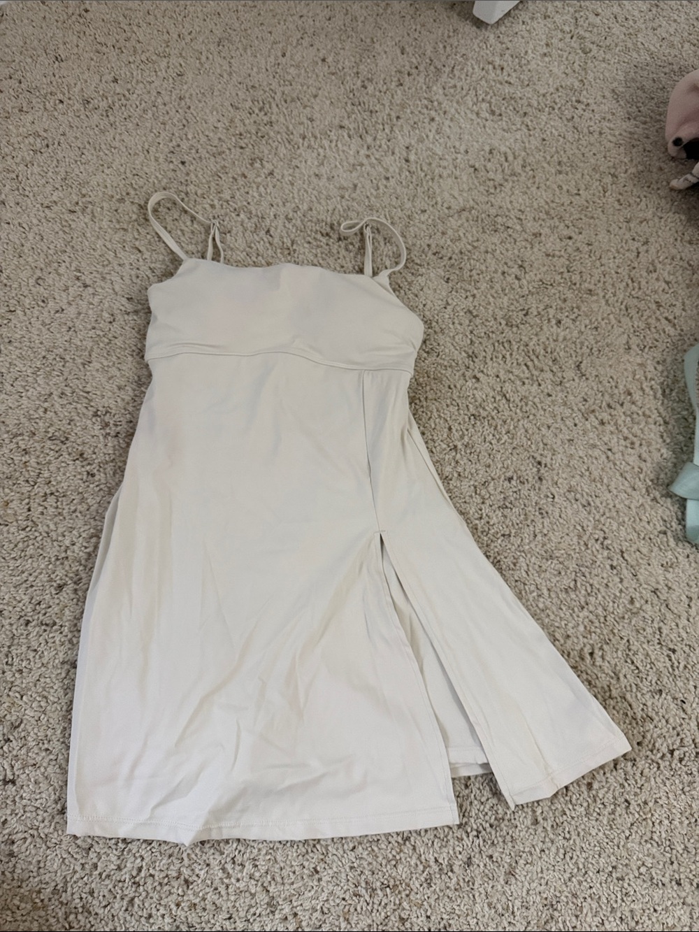 Classic White Spaghetti sports Strap Dress with Side Slit